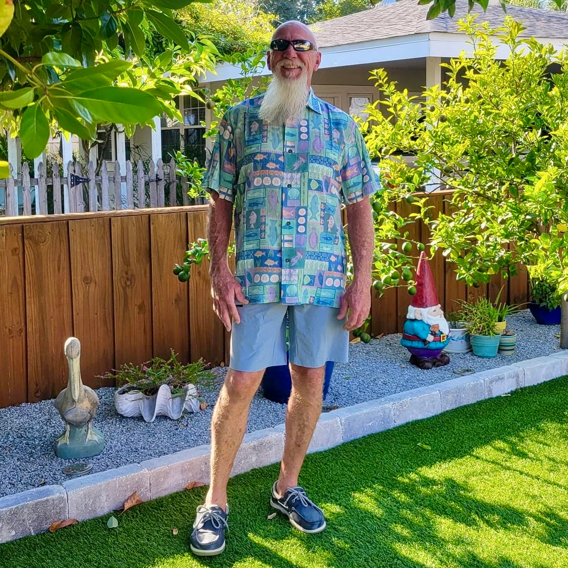 A man wearing the Inland Fish Floridian Shirt by Okihasi.