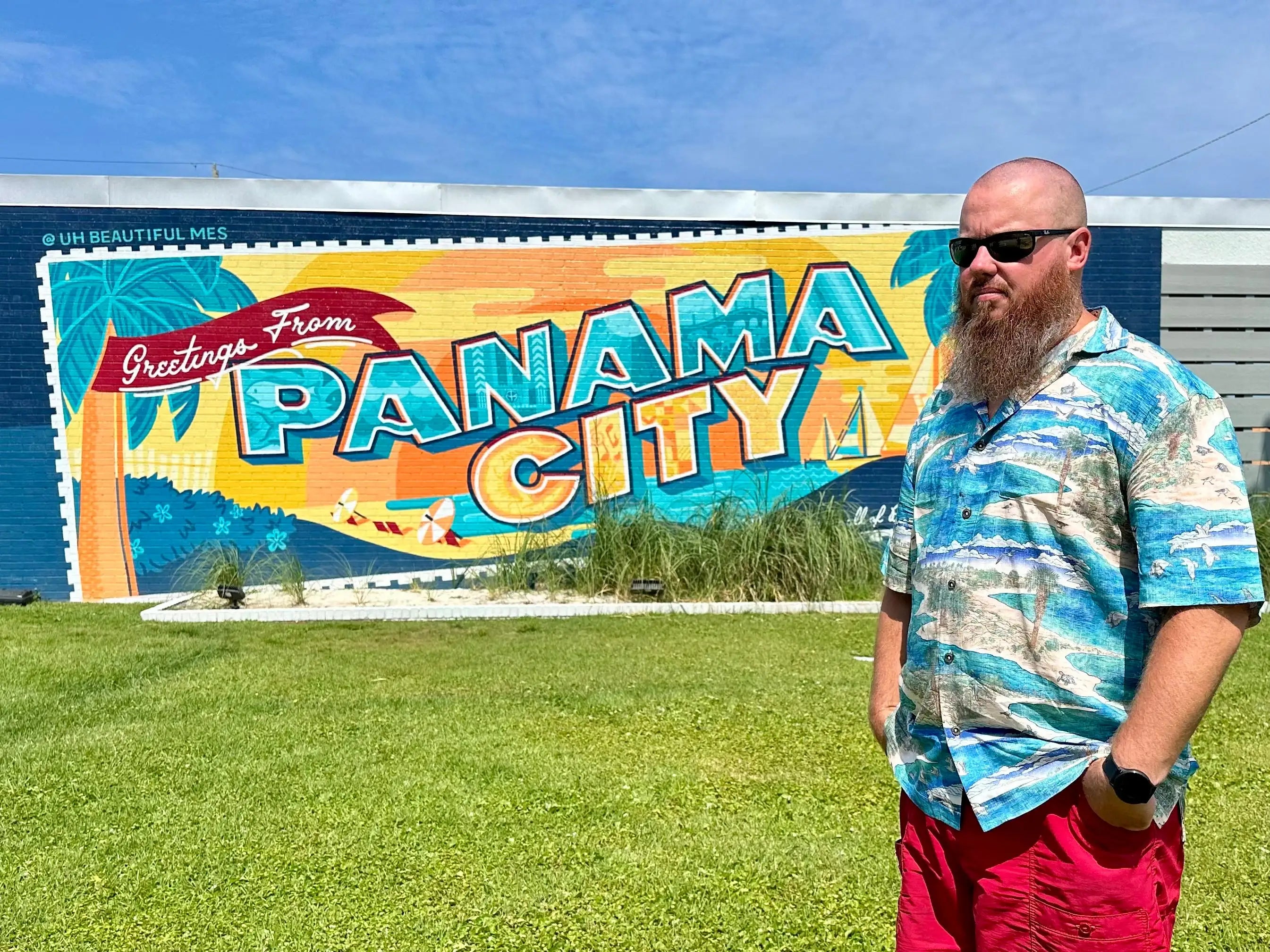 A man wearing the Barrier Island Floridian Shirt by Okihasi.